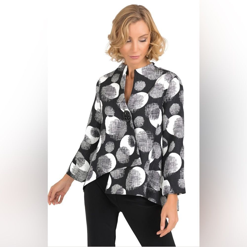 Joseph Ribkoff Black & White Asymmetrical Swing Jacket Large Button 8